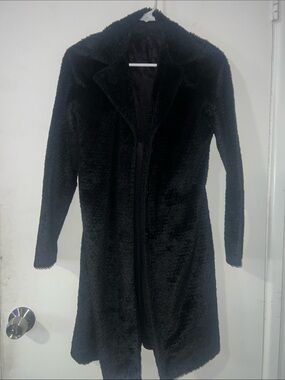 Black Faux Fur Long Coat - Women's Black Fuzzy Jacket